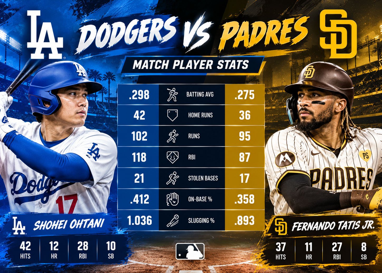 Dodgers vs Padres Match Player Stats