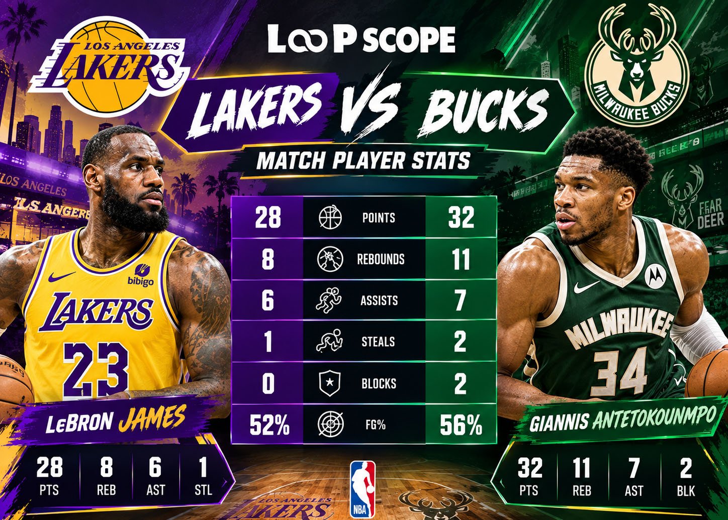 Lakers vs Milwaukee Bucks Match Player Stats