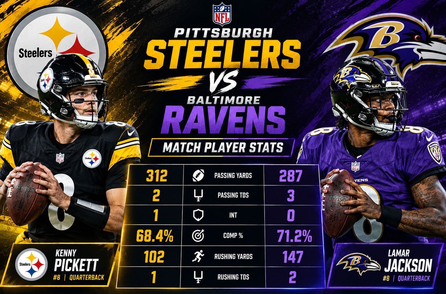 Pittsburgh Steelers vs Baltimore Ravens Player Stats